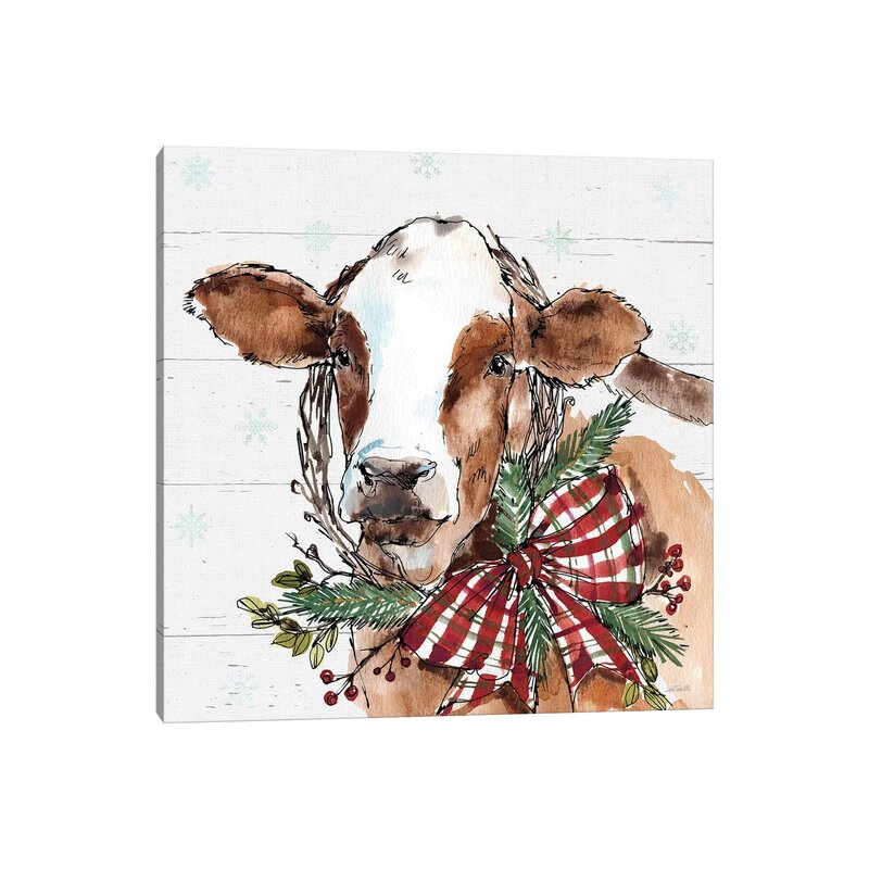East Urban Home Christmas Cow by Anne Tavoletti Painting